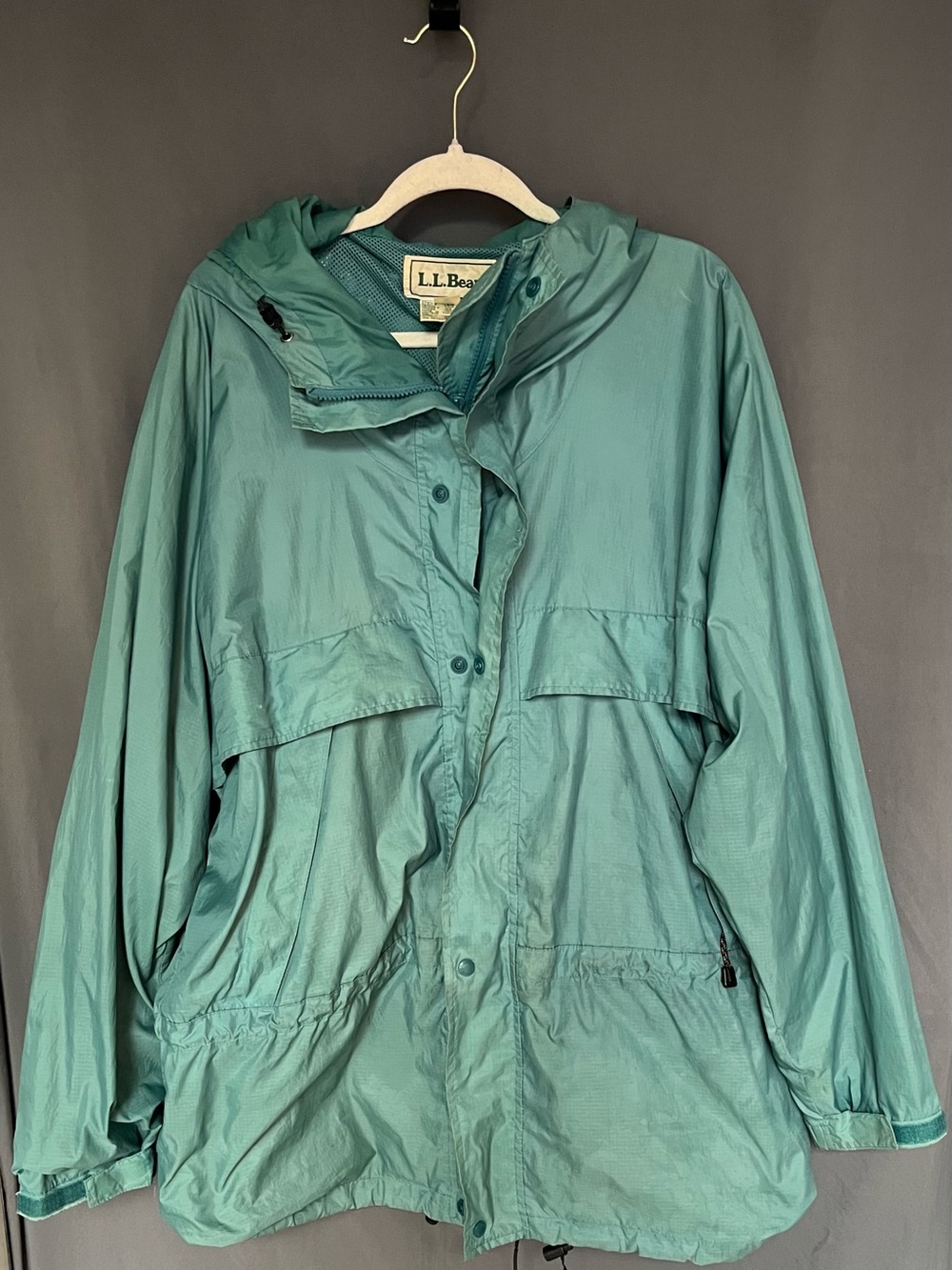 Vintage LL Bean Teal Windbreaker Retro Parka Jacket Large